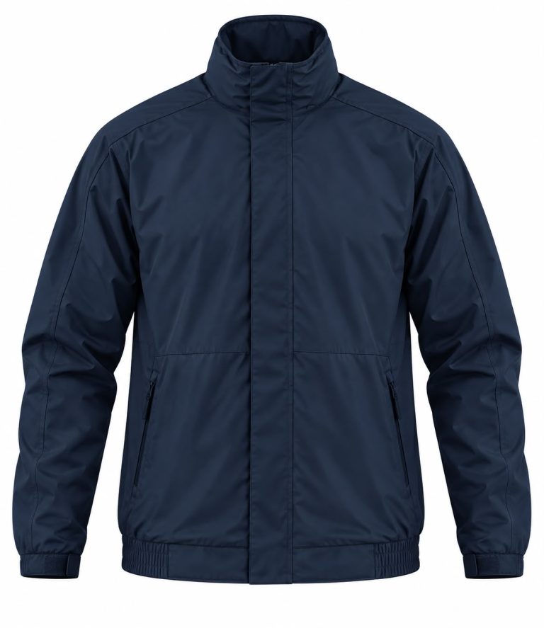 Navy waterproof jacket, front