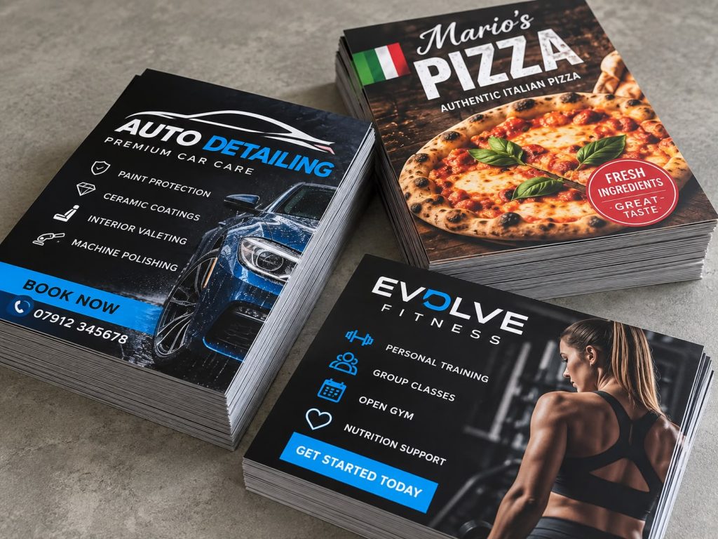Printed business cards and flyers